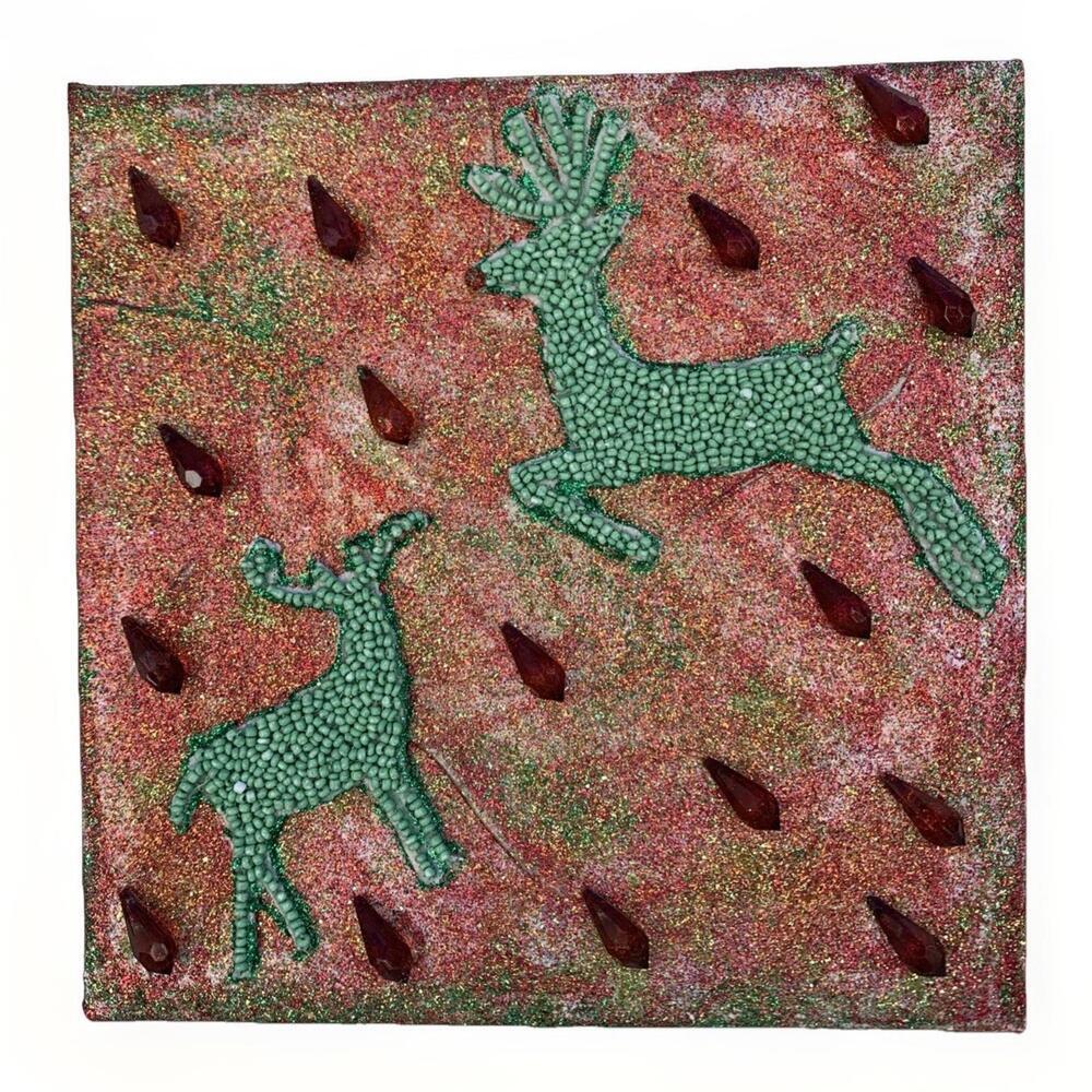 Gemstone Art Handmade Picture Beads Deer Winter Christmas Artistic Wall Painting